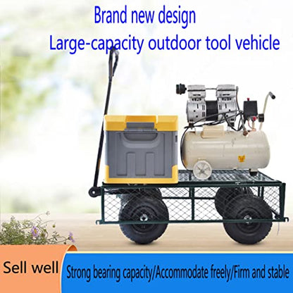 Steel Garden Cart, 2-in-1 600 lbs Heavy Duty Utility Wagon, with Removable Mesh Sides to Convert into Flatbed, 240° U-Turn 10" Pneumatic Tires Garden Wagon for Farm Yard Lawn Garden Camping (green) - color: Green