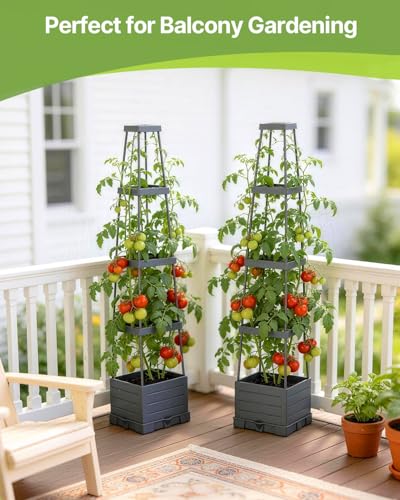 Suteck Raised Garden Bed with Trellis, 2PK Self-Watering Tomato Planter Box - size: 2 Packs