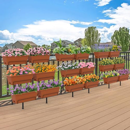 3-Tier Vertical Garden Planter with 6 Boxes, 31" Tall Raised Garden Bed - color: Brick Red, size: 3-Tier