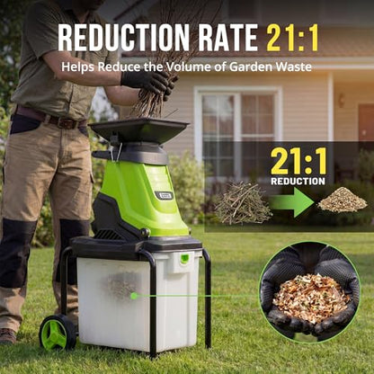 Electric Wood Chipper, 15 Amp Electric Leaf mulcher & Shredder, 1.8 Inch, 4000RPM with 50L Collection Bag, Ideal for Yard Waste, Leaves and Branches Easy Clean Up