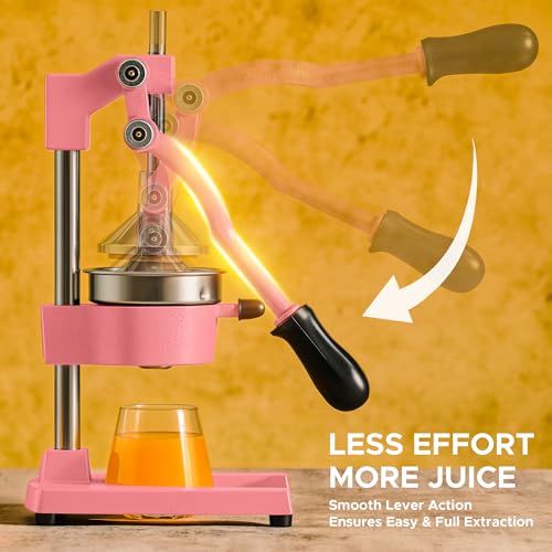CO-Z Manual Citrus Juicer, Heavy-Duty Manual Juicer with Conical & Flat Pressure Plates, Professional Lemon Squeezer for Orange Pom Lime Lemon Juice, Dishwasher Safe Juice Press, Pink - color: Pink