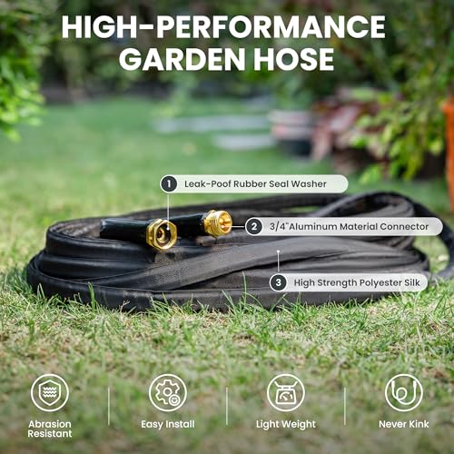 Giraffe Tools Garden Hose 75FT Lightweight Lay Flat Water Hose Kink Free Flexible Hose with 9 Spray Function Nozzle（Black） - size: 75FT