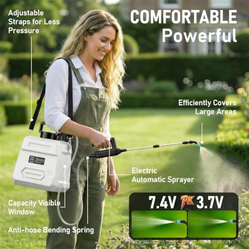 DEGGE Battery Powered Sprayer 2 Gallon, 7.4V Powerful Electric Pump Sprayer - color: White