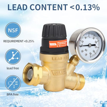OULEME Adjustable RV Water Pressure Regulator Valve, Lead-Free Brass