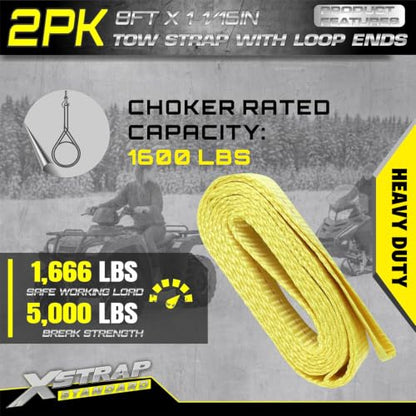XSTRAP STANDARD 2PK 1-3/4''x 8FT Lifting Sling Web Tow Straps w/Loop End - style: 2pk 1-3/4''x 8FT