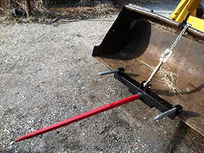 Front Loader Bucket Hay Bale Spear Attachment w/ 49" Bale Spear & Stabilizer Spikes, Rated 3000 LB - size: 1 x 49"