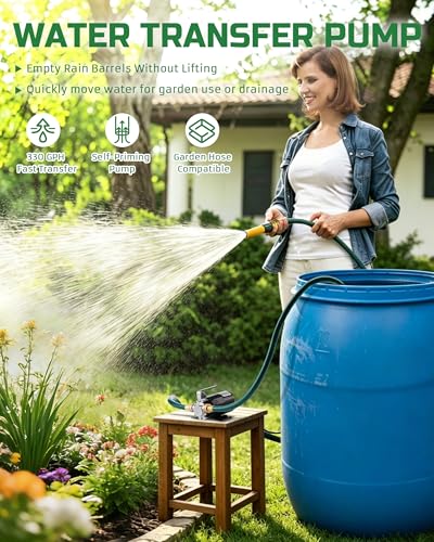 1/10HP Water Transfer Pump, Electric Utility Pump w/ 2x 6ft Garden Hose Kit