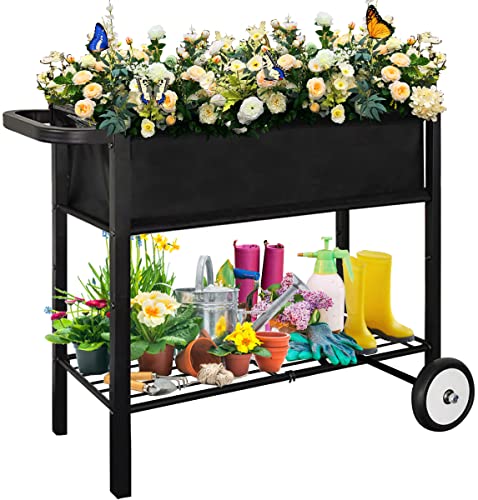 Koutemie Raised Garden Bed with Legs, Planter Box Outdoor with Wheels