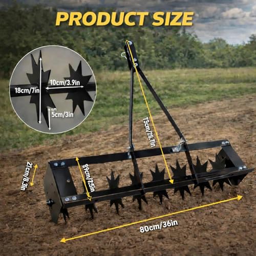 36 Inch Tow Behind Spike Aerator, 400 LBS Lawn Aerator, Yard Aerator with Heat-Treated Steel Tiness, Spike Aerator Tow Behind with 3'' Deep Soil Aeration, for Lawn,Yard and Garden, Black