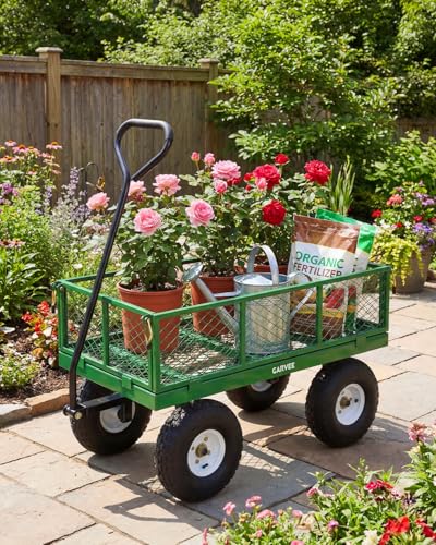 Garvee Versatile Outdoor Utility Cart - 400LBS Heavy-Duty, 10" All-Terrain Pneumatic Tires, Easy Maneuverable Lawn Cart with Removable Mesh Panels for Gardening & Landscaping, Green - color: Green