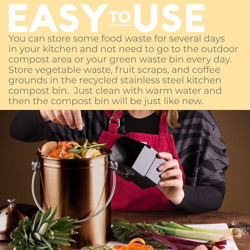 Epica Kitchen Compost Bin for Kicthen Countertops, 1.3 Galllon - Copper - color: Copper
