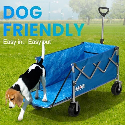 Overmont Folding Wagon with Tailgate, 300 lb Heavy Duty Collapsible Cart - color: Blue