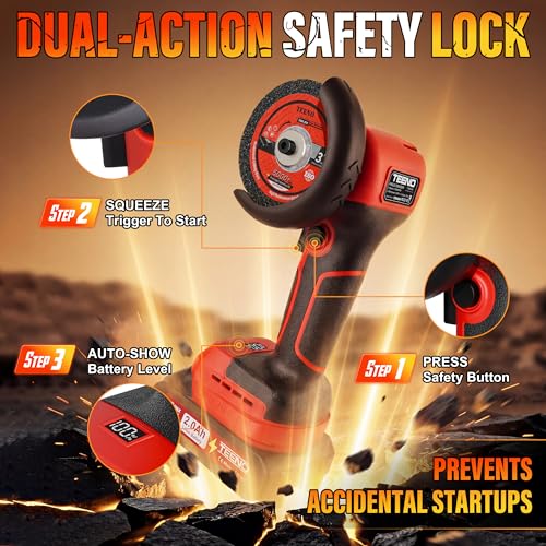 TEENO Cordless Angle Grinder 3", 21V Mini Cut-Off Tool, LCD Battery Display - color: Red