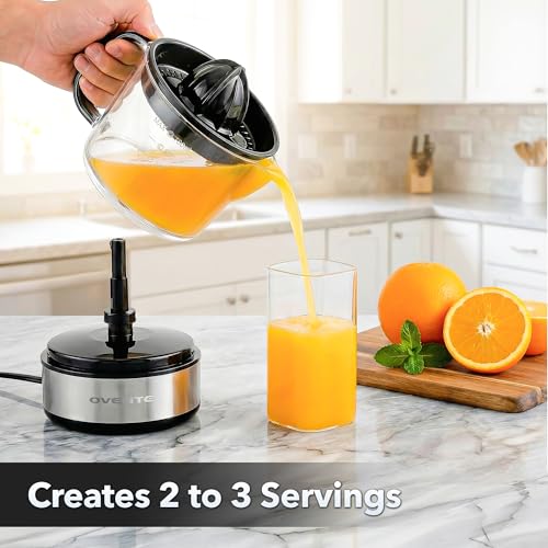 OVENTE Electric Citrus Juicer Machine with 2 Cones, 24 oz, Black JE2572B - color: Black