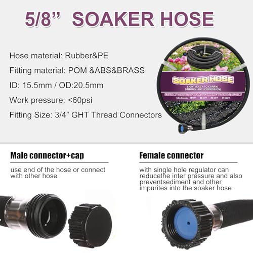 Short Soaker Hose 15ft 5/8" Round Rubber Garden Soaker Hoses - size: 15FT by 5/8"
