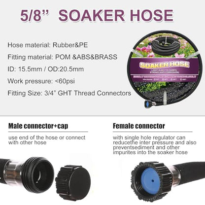 Short Soaker Hose 15ft 5/8" Round Rubber Garden Soaker Hoses - size: 15FT by 5/8"