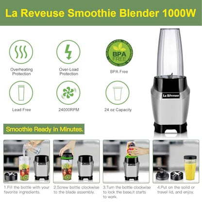 La Reveuse 1000W Power Blender For Smoothies, Shakes, Frozen Drinks, Silver - color: Silver