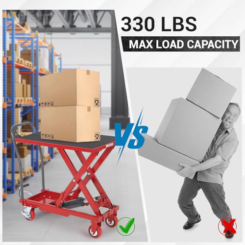 Hydraulic Lift Table Cart, 330lbs Capacity 28.5 in Lifting Height - color: Red