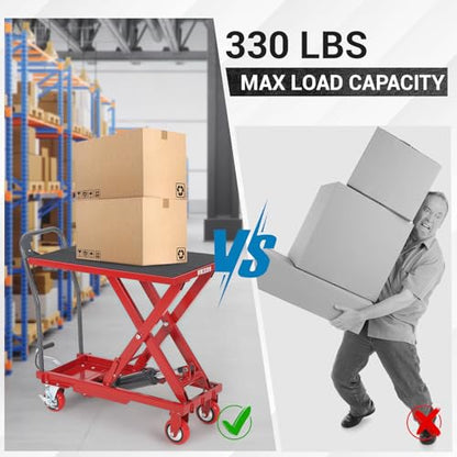 Hydraulic Lift Table Cart, 330lbs Capacity 28.5 in Lifting Height - color: Red