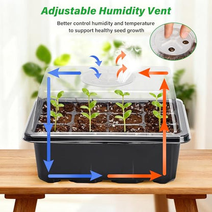 Bonviee 5-Pack Seed Starter Trays, Humidity Dome, Base, 12-Cell Tray, Black - color: Black, size: 5 Packs