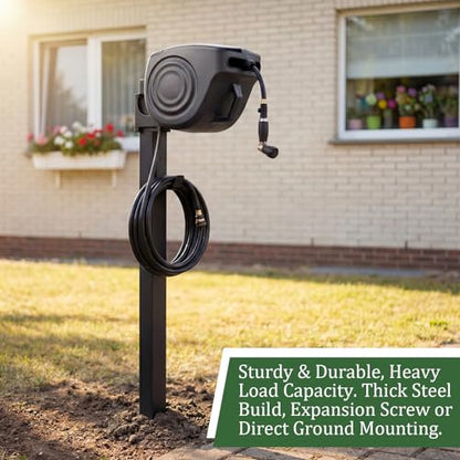 33 Inch Retractable Hose Reel Mounting Post with Multi-functional Hook Heavy Duty Vertical Stand for Garden Outdoor