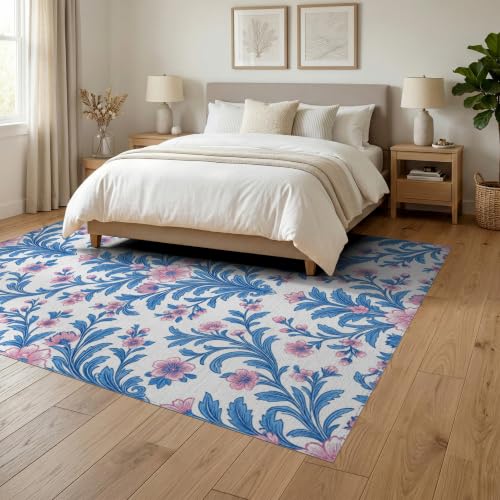 6'x9' Blue Pink Chinoiserie Toile Way Motif Washable Area Rug - color: Blue/Pattern 1, size: 6' x 9' (Rectangular)