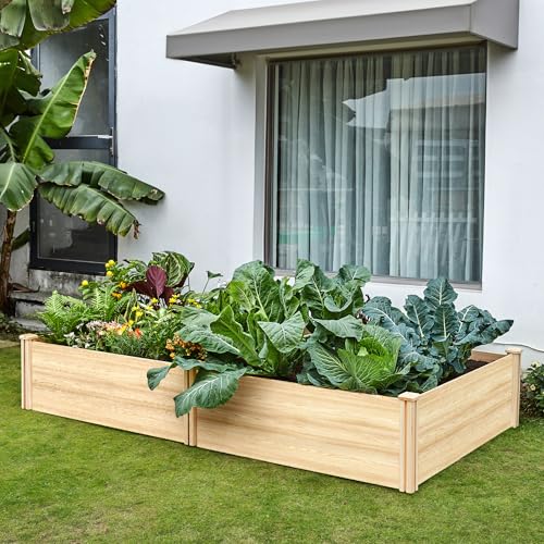 SPECRAFT 8x4 Ft Wood Raised Garden Bed, 15 Inch Deep Planter Box - size: 8x4 FT