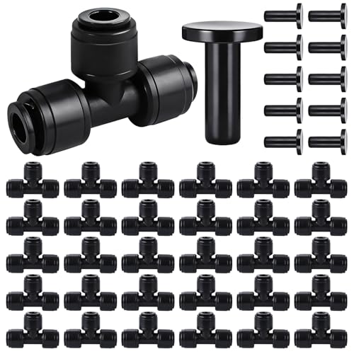 30 Pcs Quick 1/4" Drip Irrigation Tee Fittings with 10 End Plugs - size: 30PCS 1/4" Tee