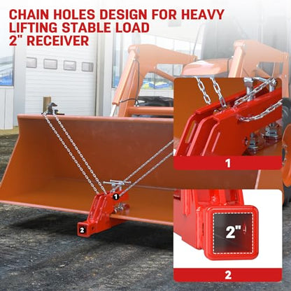 Upgraded Red Clamp on Tractor Bucket Hitch Receiver, 2" Receiver Adapter