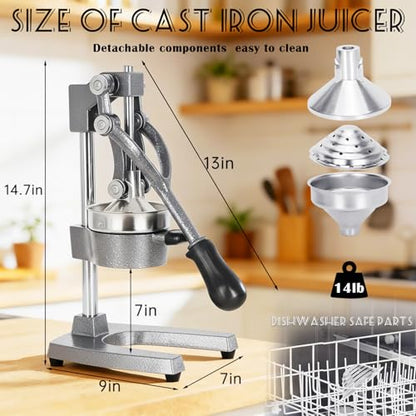 Cast Iron Juicer Hand Press Heavy Duty, Orange Juicer - color: Gray