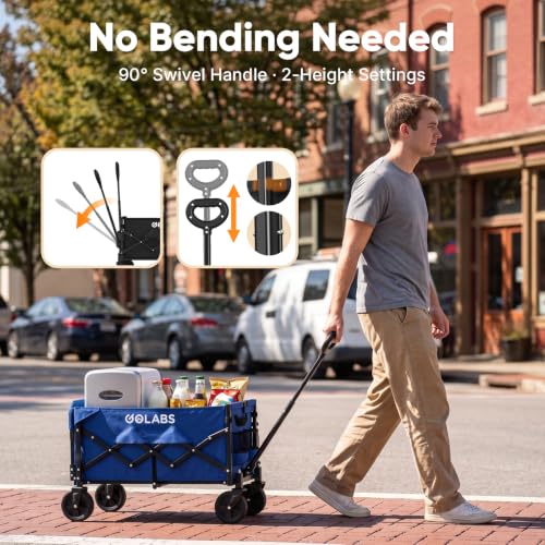 Golabs WA1 Collapsible Folding Wagon Cart, Max 220lb Load, Expands to 100L - color: Wa1 Blue