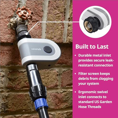 Raindrip R875CT Hose-End Smart Water Sprinkler Timer, Wi-Fi, Wireless Hose Faucet Bibb Timer for Garden, Drip Irrigation System Controller, Free App via 2.4 GHz Gateway Combo,GHT Compatible, Gray - style: Wi-Fi
