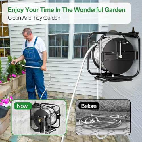 SPECILITE Garden Hose Reel With 100Ft Metal Water Pipe, 360° Rotation Frame - size: 100 FT