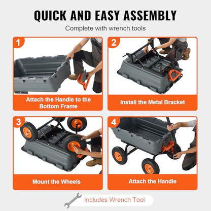 Happybuy 6.48 cu.ft Garden Cart, Durable Poly Dump Wagon with Steel Frame, 1200 lbs Load Capacity, Versatile Utility Barrow with Dual-Function Handle, 13-inch Wheels