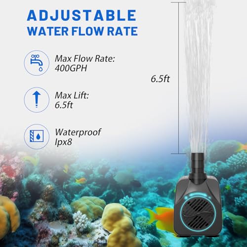 Knifel Submersible Water Pump, Ultra Quiet 400GPH Fountain Pump - size: 400GPH