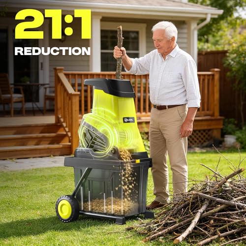 SILVEL Wood Chipper Shredder, 1800W Cutting Diameter of 1.77 inch with 10 Gallon Large Collection Bin, 15-Amp Electric Wood Chipper Shredder for Fast Cleanup, Ideal for Branches, Garden Cleaning,Green - size: Green