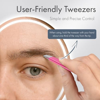 Tweezers for Women Facial Hair, Slant & Pointed Tweezers for Eyebrows, Ingrown Hair, Splinter Removal, 2 Pack Tweezer Set, Professional Stainless Steel Eyebrow Tweezers for Men and Women, Pink - color: Pink - 2 Pack