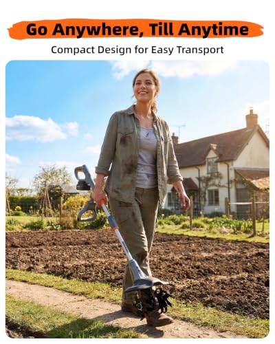 Cordless Tiller Cultivator for Gardening, Battery Powered Garden Rototiller - size: 9 inch x6.6 inch