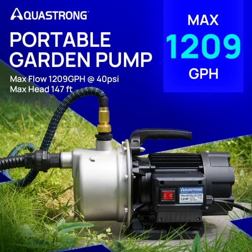 Aquastrong 115V Shallow Well Garden Pump, Stainless Steel, 1210 GPH, Water Transfer Draining Irrigation Sprinkler Pump, for Lawn,Garden,1.2 HP Portable - color: 1.2 Hp Portable