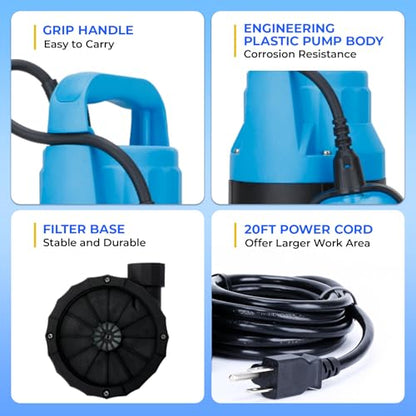2/5HP Sump Pump 2640GPH Submersible Water Pump with Float Switch - color: Blue