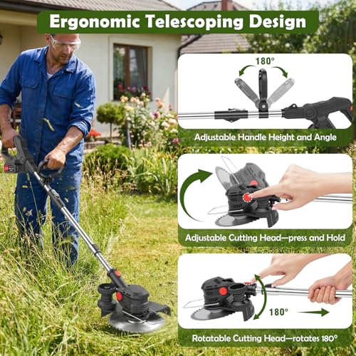 Cordless String Trimmer, 8in Weed Wacker with 2 x 4.0Ah Batteries Foldable - color: Black