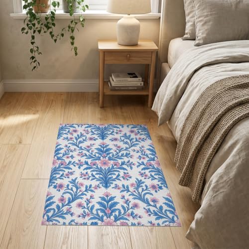 2'x3' Blue Pink Chinoiserie Toile Way Motif Washable Throw Rug - color: Blue/Pattern 1, size: 2' x 3' (Rectangular)