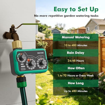 RESTMO 3-Dial Analog Sprinkler Timer, Mechnical Water Timer for Outdoor - size: Mechnical-1 Zone