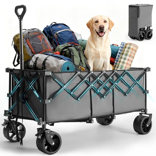 DUMOS 49" L Collapsible Wagon with Wheels, Large Folding Wagon Cart 440LBS - color: Gray, size: 250L