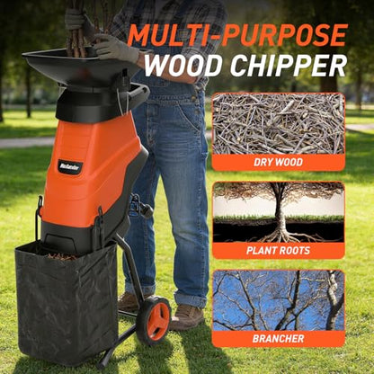 MAXLANDER 15-Amp Electric Wood Chipper Shredder, 1.75" Cutting Capacity - color: Dark orange
