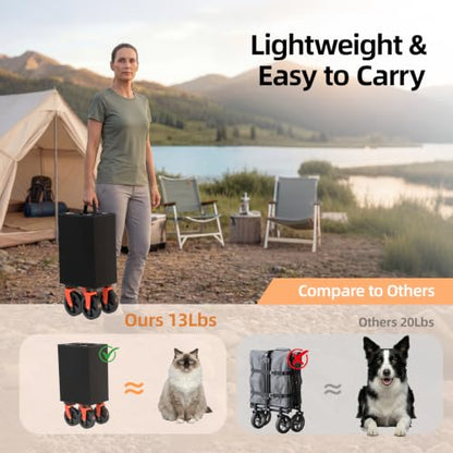 EchoSmile Light Collapsible Wagon Cart, Foldable for Camping, Black&Orange - color: Black&orange