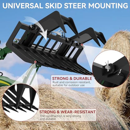 YITAMOTOR 72" Rock Grapple Rake Quick Tach Bucket Loader, Versatile Landscaping Tool with Replaceable Teeth, Rugged Design, and Broad Compatibility, Good for Large-Scale Tasks