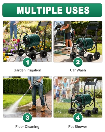 Outvita 300 Ft Garden Hose Reel Cart, Heavy Duty 4 Wheels Water Cart, Green - color: Black, size: 300FT