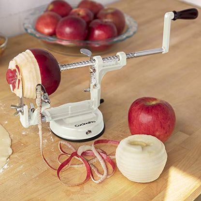 Apple Peeler and Corer, Durable Heavy Duty Chrome Cast Iron, Suction Base - color: White