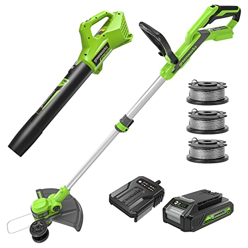 Greenworks 24V 12 in String Trimmer & 320 CFM Blower Combo, 2.0 Ah Battery - style: Gen 2 Combo (12" + 320 CFM)